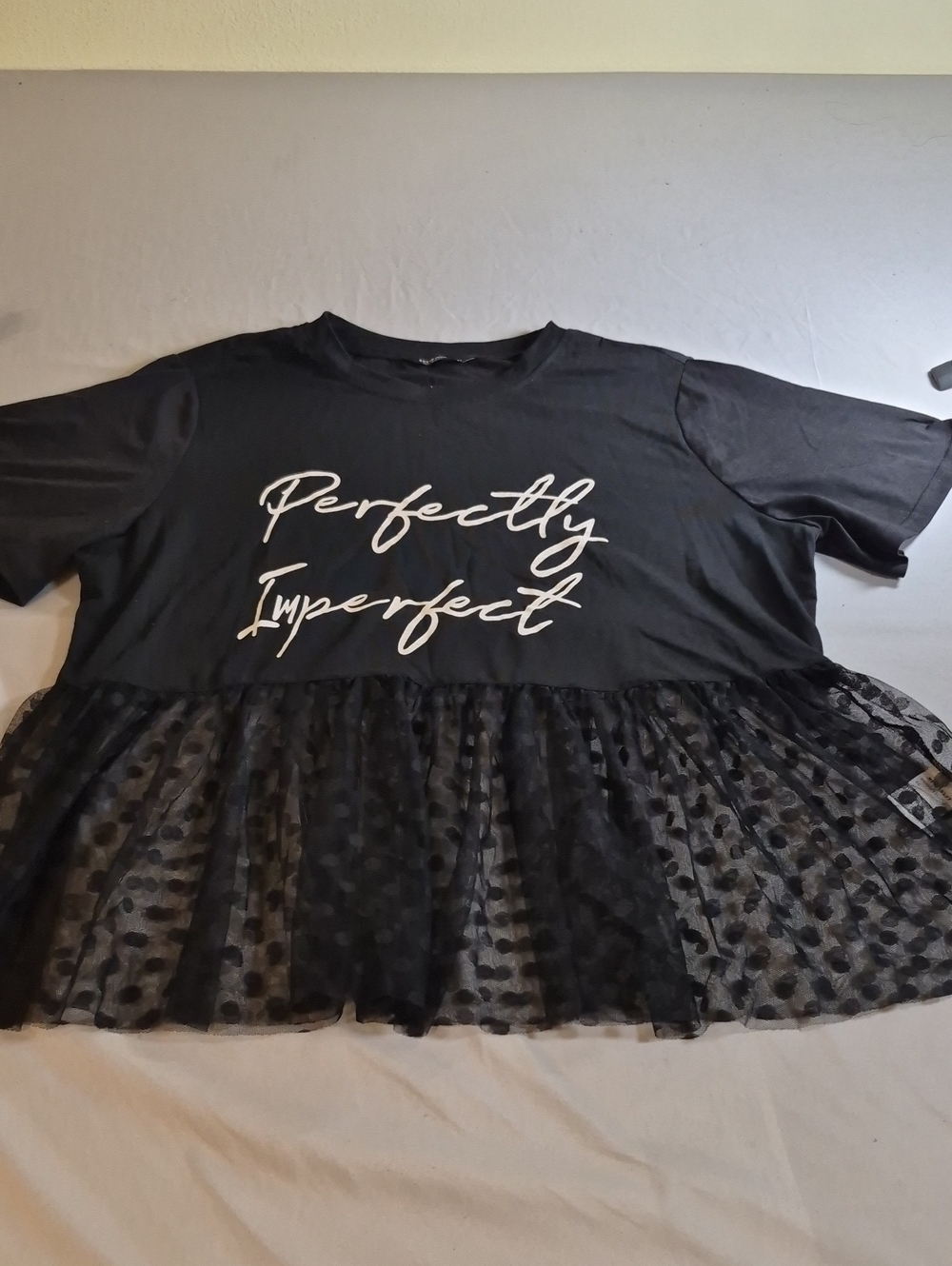Perfectly Imperfect Black Women's Tulle Hem T-Shirt